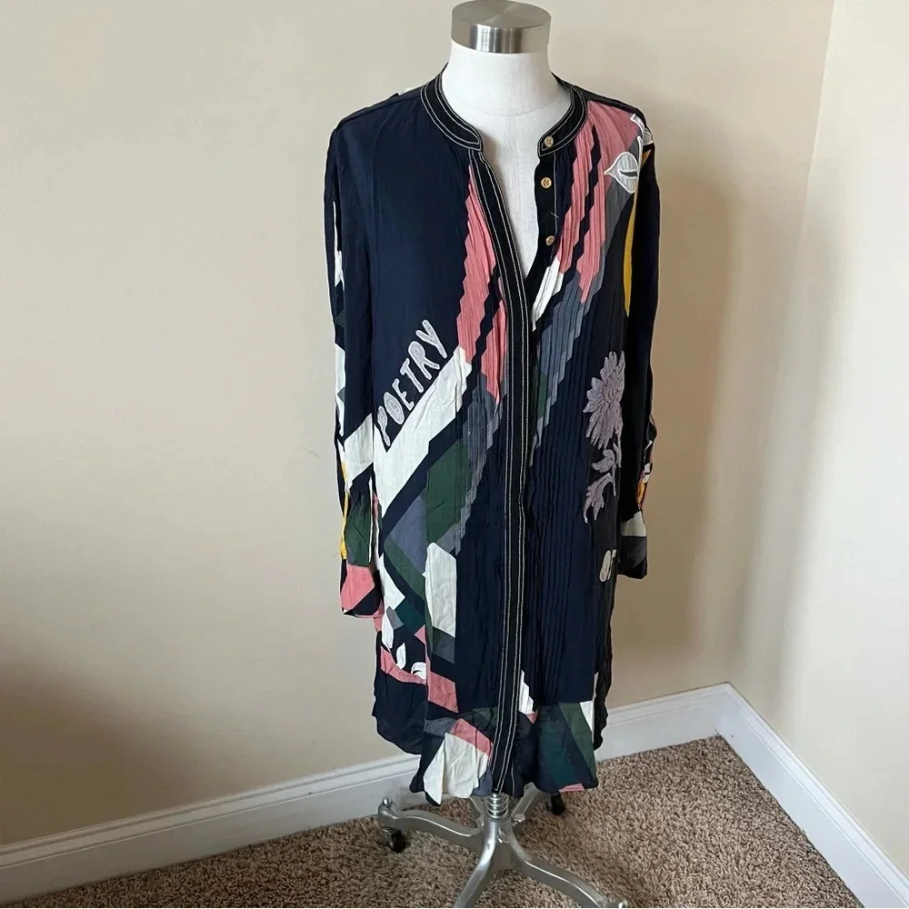 Tory Burch Cora floral printed embroidered silk appliqué dress 17380